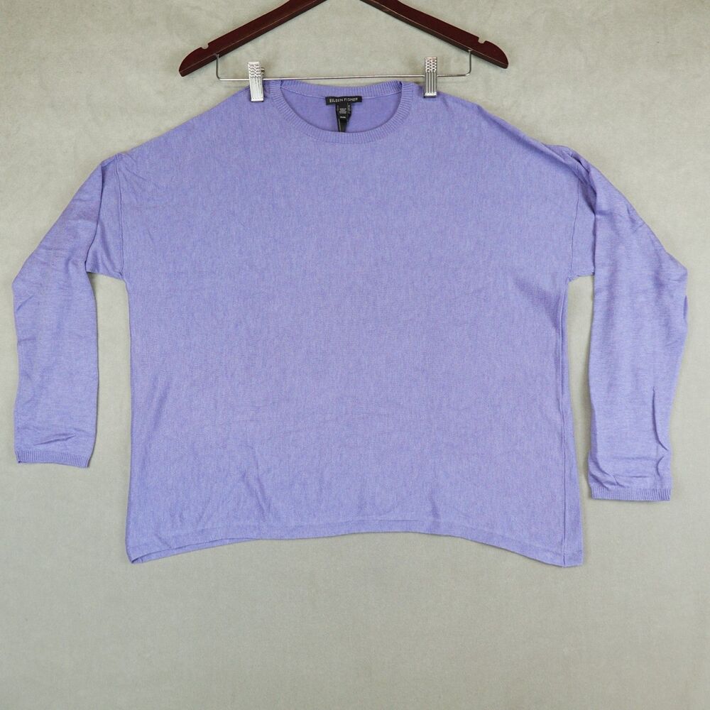 Eileen Fisher Sweater Womens Medium Purple 100% Crewneck Minimalist Boxy